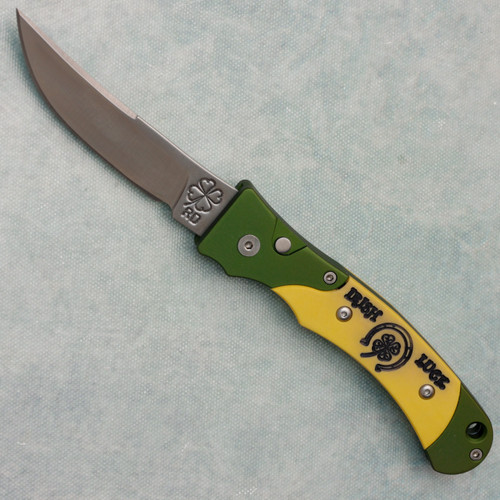 Dalton Small Persian Fight Auto Green Aluminum Handle w/ Irish Luck Inlays Satin Blade
