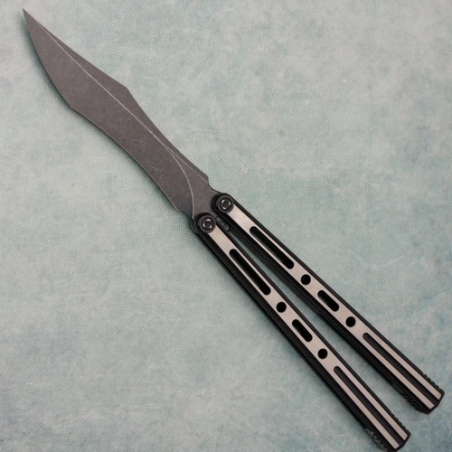 Poikilo Blade PM 3 Standard 2 Balisong 2-Tone Dark Stonewash Titanium Handle Dark Stonewashed M390 Blade
