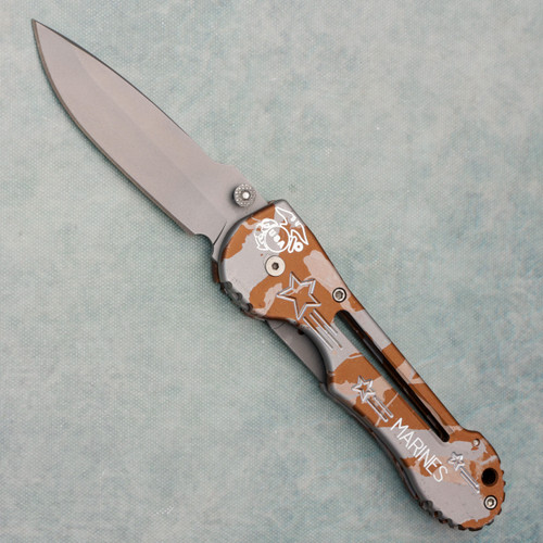 Dalton Thumb Stud Opener Auto Camo Marines Handle Bead Blast Blade