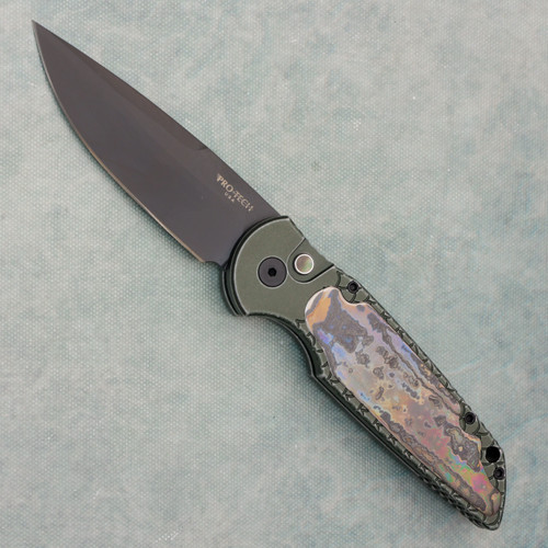 Pro-Tech TR-3 X1 BW Green Fish Scale Handle w/ Aftermarket Chad Nichols Zircuti Inlay DLC 154CM Blade (Consignment)