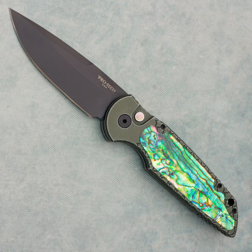 Pro-Tech TR-3 X1 BW Green Fish Scale Handle w/ Aftermarket Abalone Inlay DLC 154CM Blade (Consignment)