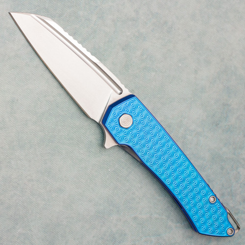 MachineWise Mojave Frame Lock Flipper Electric Blue Titanium Stars Texture Handle Stonewashed S90V Blade