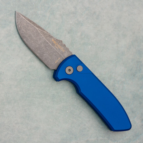 Pro-Tech Les George SBR Solid Blue Handle Acidwash Blade LG411-BLUE