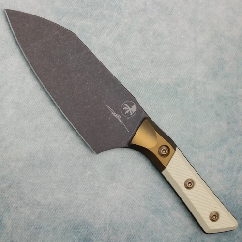 Microtech Santoku 6" Knife Ivory G-10 Handle w/ Bronzed Titanium Bolster DLC Standard Blade 3200B-1DLCIVS