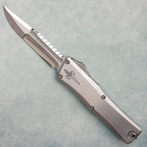 Marfione Custom Combat Troodon LT Satin and Stipple Finish Stainless Steel Handle Flamed Titanium Accent Mirror Polished Compound Ground Interceptor Blade