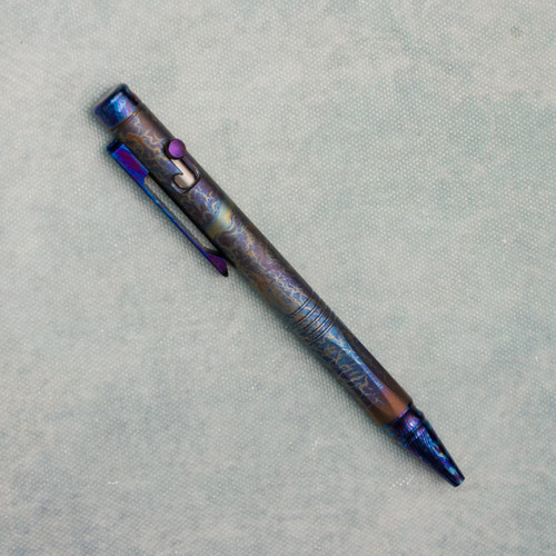 Spartan Blades Grafi Pen Satin Titanium w/ Titanium Damascus Bolt Action SP2TD