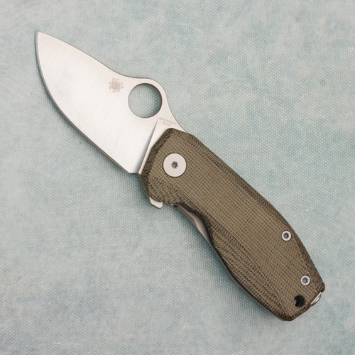 Spyderco LionSteel SpyNano Frame Lock Green Canvas Micarta Handle With Titanium Lockside M398 Blade Flash Batch C268MTIP (Pre-owned)