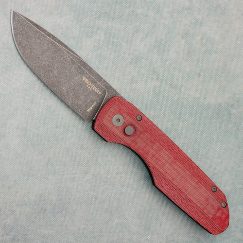 Pro-Tech Vero Synapse Black Aluminum Back Handle w/ Red Linen Micarta Lid Acidwash Blade VERO1211-AWREDLINEN (Pre-owned)