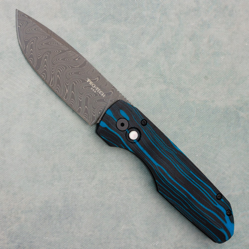 Pro-Tech Vero Synapse Custom Black Aluminum Back Handle w/ Derezzed G-Carta Lid Boomerang Damascus Blade 2025SYNAPSECUSTOM004