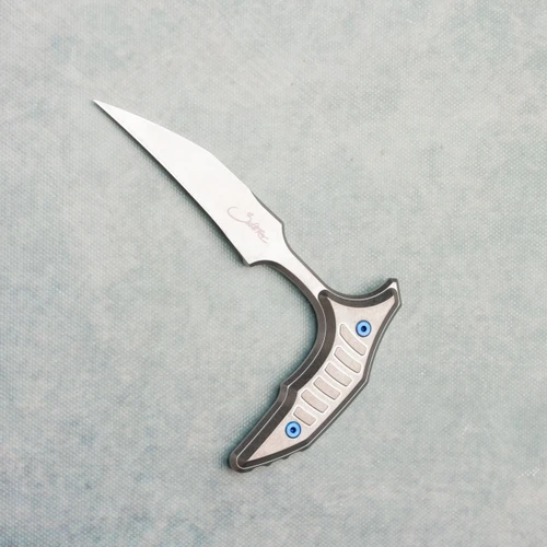 Microtech Marfione Select Bastinelli Bee Fixed Blade Titanium Handle Stonewash Standard Blade Blue Hardware 218-10MS3