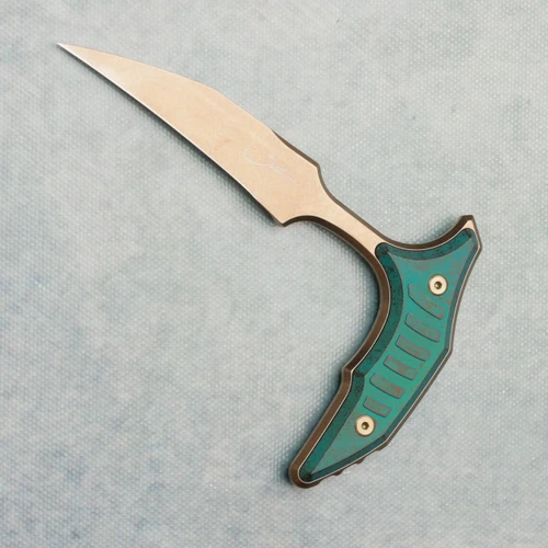Microtech Marfione Select Bastinelli Bee Fixed Blade Antique Green Titanium Handle Bronzed Standard Blade Bronze Hardware 218-13MS1
