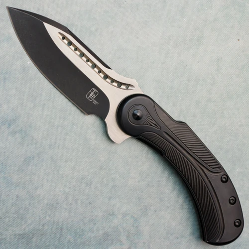 Todd Begg Steelcraft Series Field Marshal Frame Lock Textured Black Milled Titanium Handles 2-Tone Blade FM212