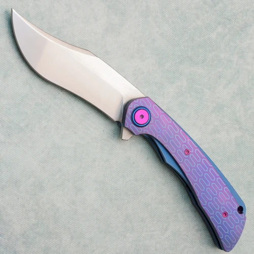 Black Snow Customs Lee Lerman The Sandbar Sabotage Inset Lock Purple/Light Blue Titanium Handle Stonewash RWL34 Blade w/ Satin Flats AE CUSTOM SHOP