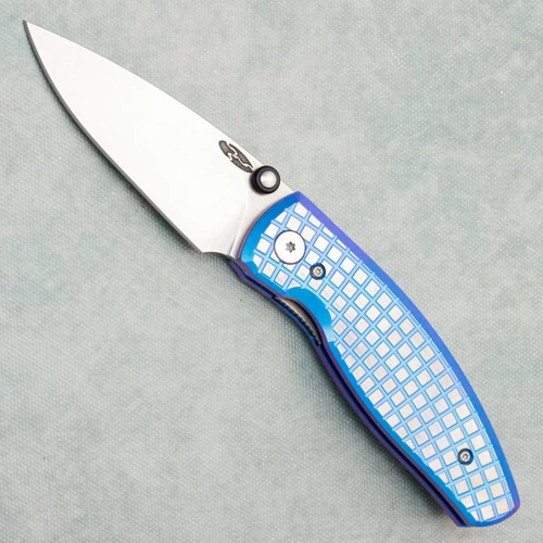Three Rivers Manufacturing TRM Neutron 2 Liner Lock Blue/Satin Flats Frag Titanium Flat Handles Stonewashed MagnaCut Blade AE CUSTOM SHOP