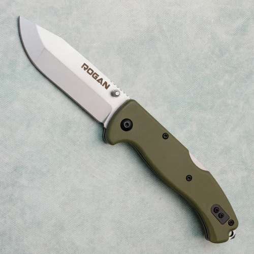 Rogan Folding Knife Back Lock OD Green G-10 Handles Stonewash Blade