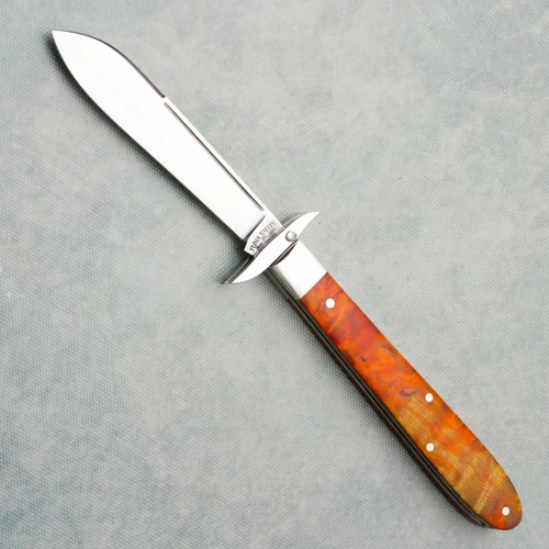 Tuna Valley Cutlery Co Mountain Cougar Orange Arctic Curly Birch Satin Spear Point 154CM Blade