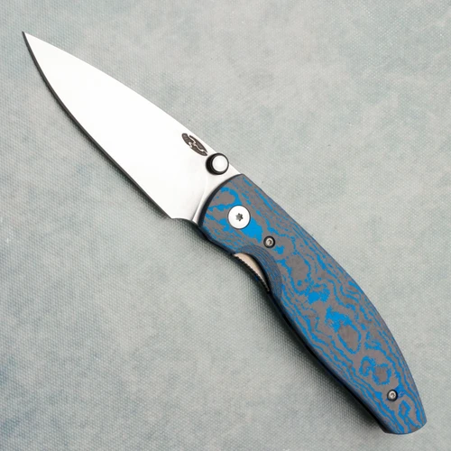 Three Rivers Manufacturing TRM Atom Liner Lock Electric Blue Camo Carbon 3D Contoured Scales Stonewashed MagnaCut Blade