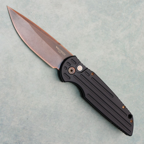 Pro-Tech TR-3 Black Handle w/ Grooves Antique PVD Blade and Hardware Blem (Pre-owned)