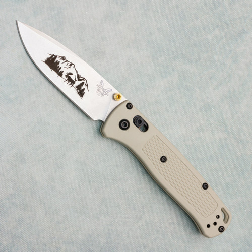 Benchmade Bugout Axis Lock Tan Handle Satin Blade w/ Engraving 535-12 AE CUSTOM SHOP