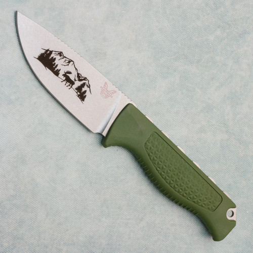 Benchmade Steep Country Fixed Blade Olive Green Handle Stonewashed Blade w/ Engraving 15006-01 AE CUSTOM SHOP