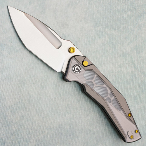 Civivi Wellmax Button Lock Gray Aluminum Handles w/ Clear Lexan Inlays Satin Blade Limited Edition C24008C-1