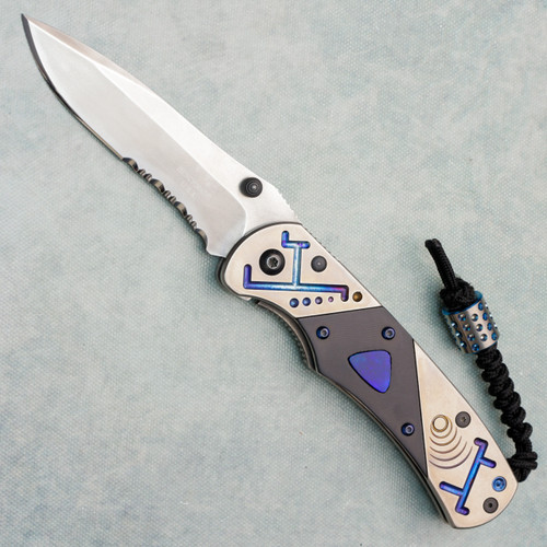 Benchmade Vintage Frame Lock Titanium Handles Satin Part Serrated Blade (Pre-owned)