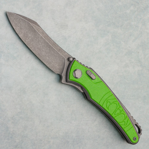 G&G Hawk Talon Hawk Lock w/Toggle Detent Titanium Handle w/ Spring Green Glass Inlays Stonewash Blade