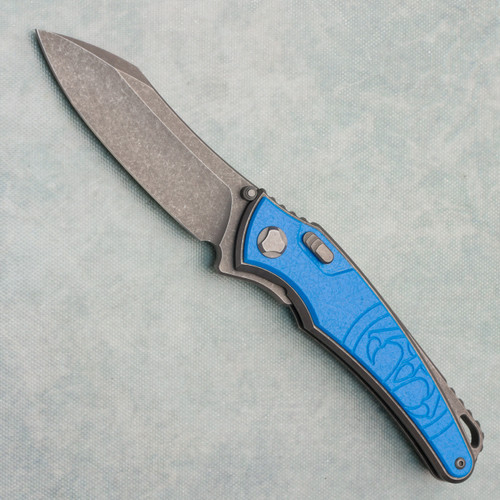 G&G Hawk Talon Hawk Lock w/Toggle Detent Titanium Handle w/ Ocean Blue Glass Inlays Stonewash Blade