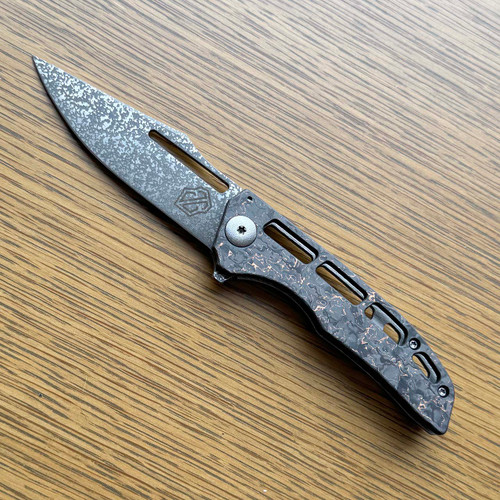 John Gray Custom Slitter V2 Frame Lock Ported Copper Camo Carbon/Ported Titanium Handle Dark Rain MagnaCut Blade