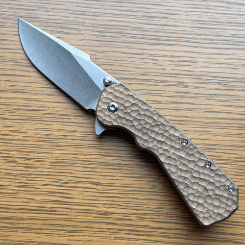 A2D Attn2Detail Mercantile Delta Framelock Folder Hammered Bronze Handle w/ Blackwash Titanium Liners Satin Stonewash Harpoon Rising Grind Magnacut Blade