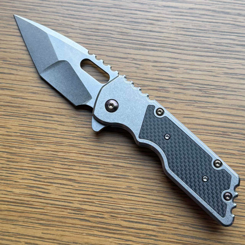 A2D Attn2Detail Mercantile Mark 2 Large Gen 4 Brightwash Titanium Handles w/ Carbon Fiber Inlay Stonewash/Satin MagnaCut Hissatsu Compound Ground Blade