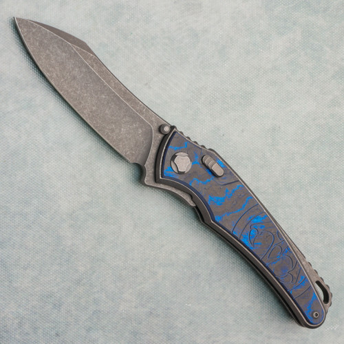 G&G Hawk Talon Hawk Lock w/Toggle Detent Titanium Handle w/ CarboTi Linear Blue Inlays Stonewash Blade