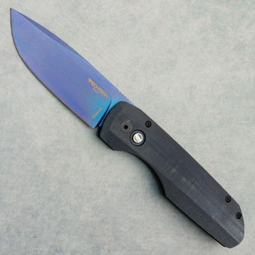 Pro-Tech Vero Synapse Black Aluminum Back Handle w/ Blue Linen Micarta Lid Sapphire Blue PVD Blade BSA26.VERO.1
