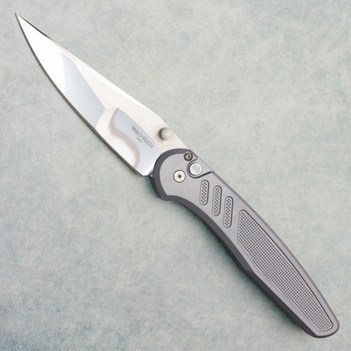 Pro-Tech Avalon Button Lock Knurled Grey Handle Mike Irie Mirror Polished Blade 2026AVALONCUSTOM004