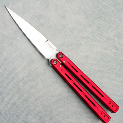 Pro-Tech Squid Industries FlyFather 2 Balisong Red Handles Satin Blade FF2101-RED