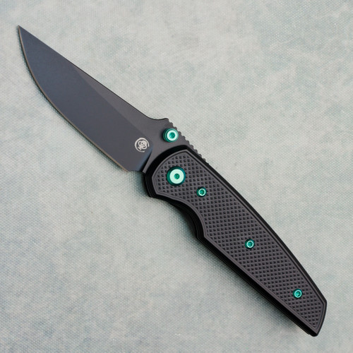 Chaves Knives Jake McCoy Disciple Street Blue Label Black Knurled Aluminum Handles Black PVD Blade Green Hardware