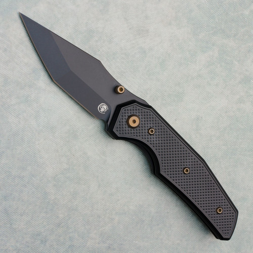 Chaves Knives Jake McCoy Omega Street Blue Label Black Knurled Aluminum Handles Black PVD Blade Bronze Hardware
