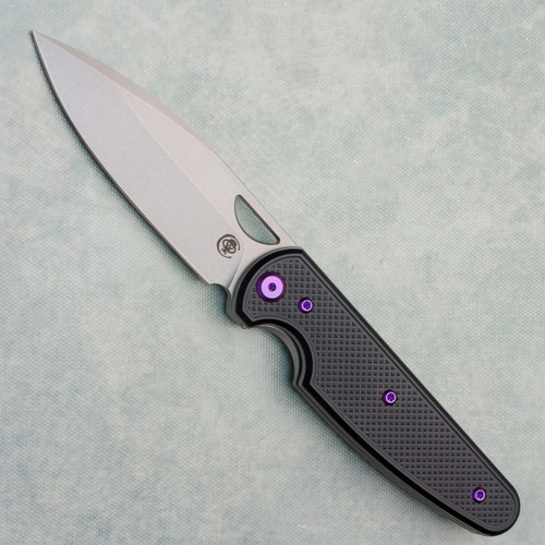 Chaves Knives Brad Blount Phase 229 Blue Label Black Knurled Aluminum Handle Stonewash Blade Purple Hardware