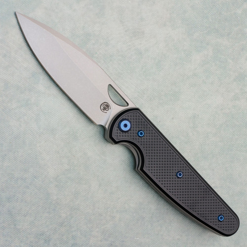 Chaves Knives Brad Blount Phase 229 Blue Label Black Knurled Aluminum Handle Stonewash Blade Blue Hardware