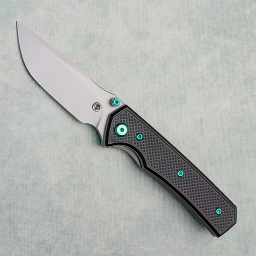 Chaves Knives Sam Tran Arison Street Blue Label Black Knurled Aluminum Handles Stonewash Blade Green Hardware