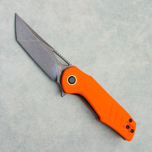 Grissom Knife and Tool Baby Zeus Liner Lock Orange G-10 Handles Dark Stonewash Blade