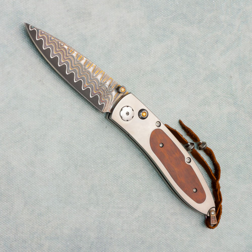 William Henry B05 Breckenridge Button Lock Titanium Handles w/ Snakewood Inlays Copper Wave Damascus Blade (Pre-owned)