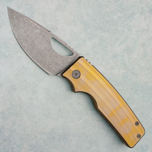 Oz Machine Co Roosevelt XL Frame Lock Zig Zag Bronze Titanium Handle Blasted Dark Stonewash Vanax Blade