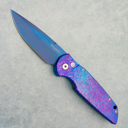 Pro-Tech TR-3 Solid "Jazz" Handle Sapphire Blue PVD Blade Pearl Button (Consignment)