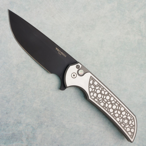 Pro-Tech Mordax Button Lock Flipper 17-4 Steel Two-Tone Gridlock Textured Handle DLC Blade (Consignment)