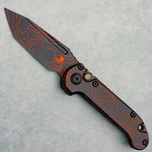 Microtech LUDT T/E Gen III Smooth Handle Topographic Black/Orange Camo Standard Signature Series 1136S-1TPBKORCS