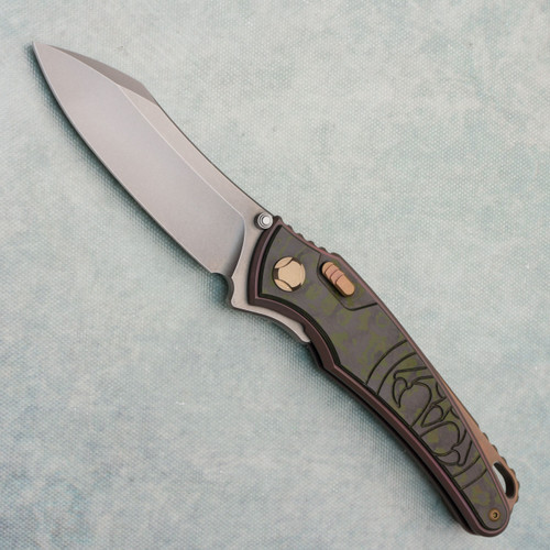 G&G Hawk Talon Hawk Lock w/Toggle Detent Purple/Gold Titanium Handle w/ Forest Eye Fat Carbon Inlays Stonewash Blade AE CUSTOM SHOP