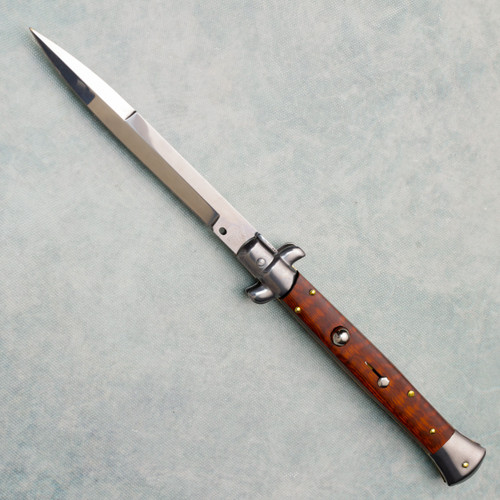 Frank Beltrame Italian 11" Stiletto Auto Snakewood Handles Polished Bayonet Blade