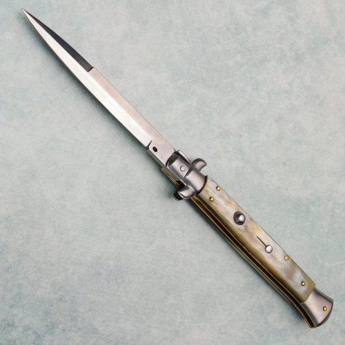 Frank Beltrame Italian 11" Stiletto Auto Brazilian Horn Handles Polished Bayonet Blade