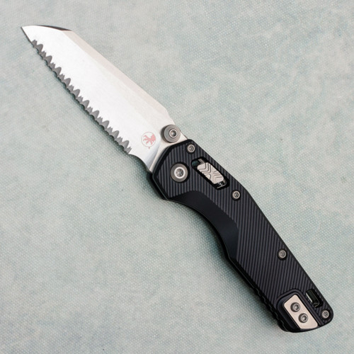 Microtech MSI Mini RAM-LOK Fluted Black Aluminum Handle Stonewash Full Serrated 210M-12FL